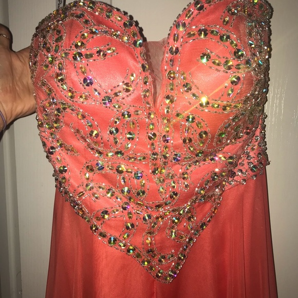 Coral strapless sequin prom formal dress size 5 - Picture 3 of 4